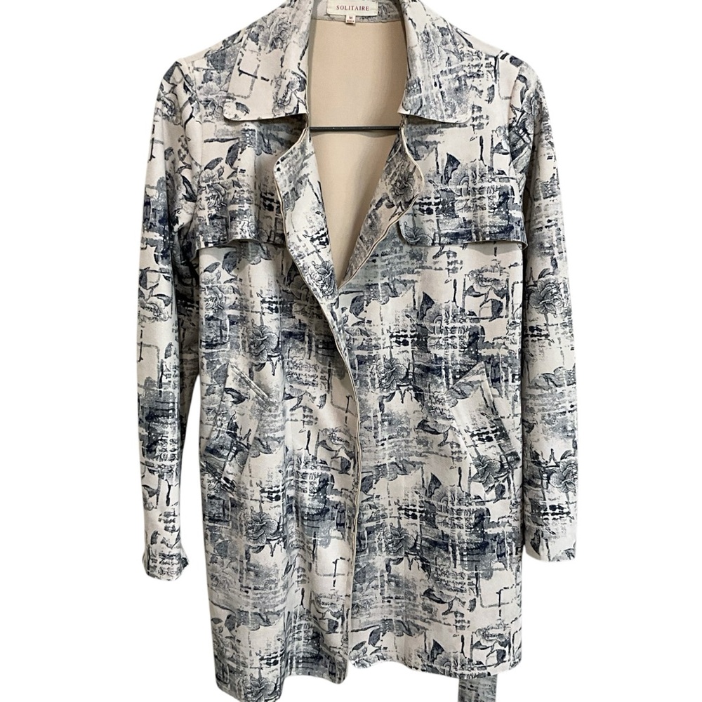 Solitaire For Anthropologie Trench Coat Size M Faux Suede Like Boho Belted - Picture 5 of 10